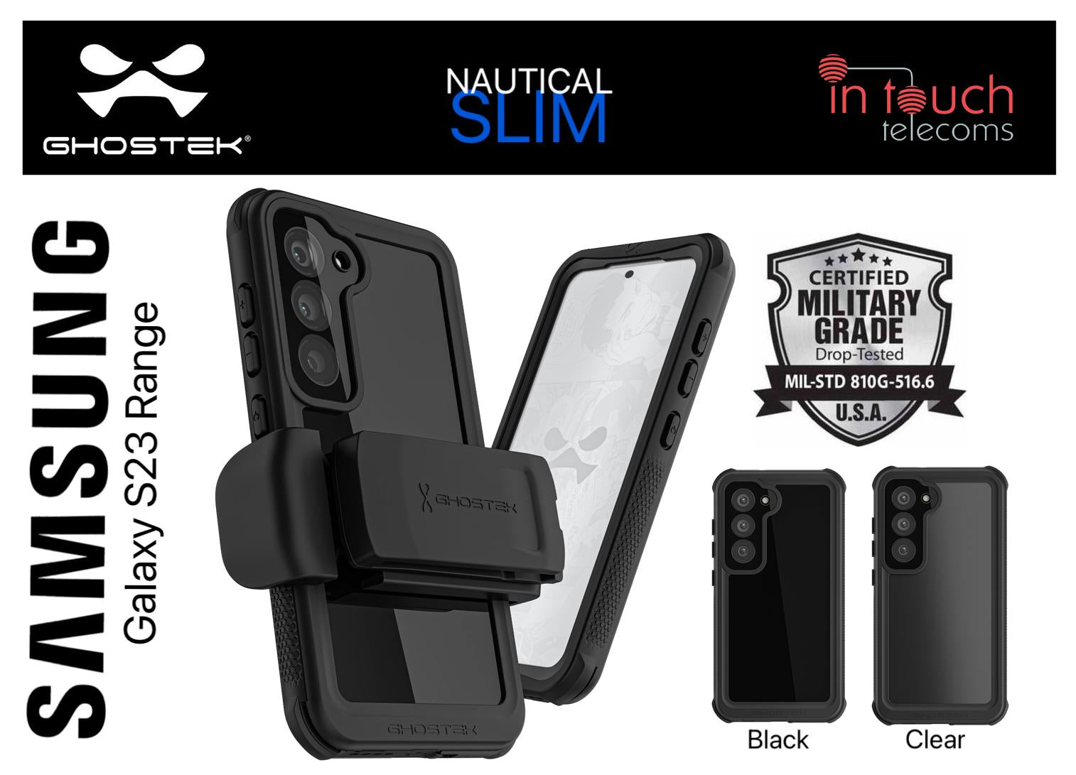 Ghostek Nautical 4 Black Waterproof Case With Holster - For Samsung Galaxy  S23 Ultra