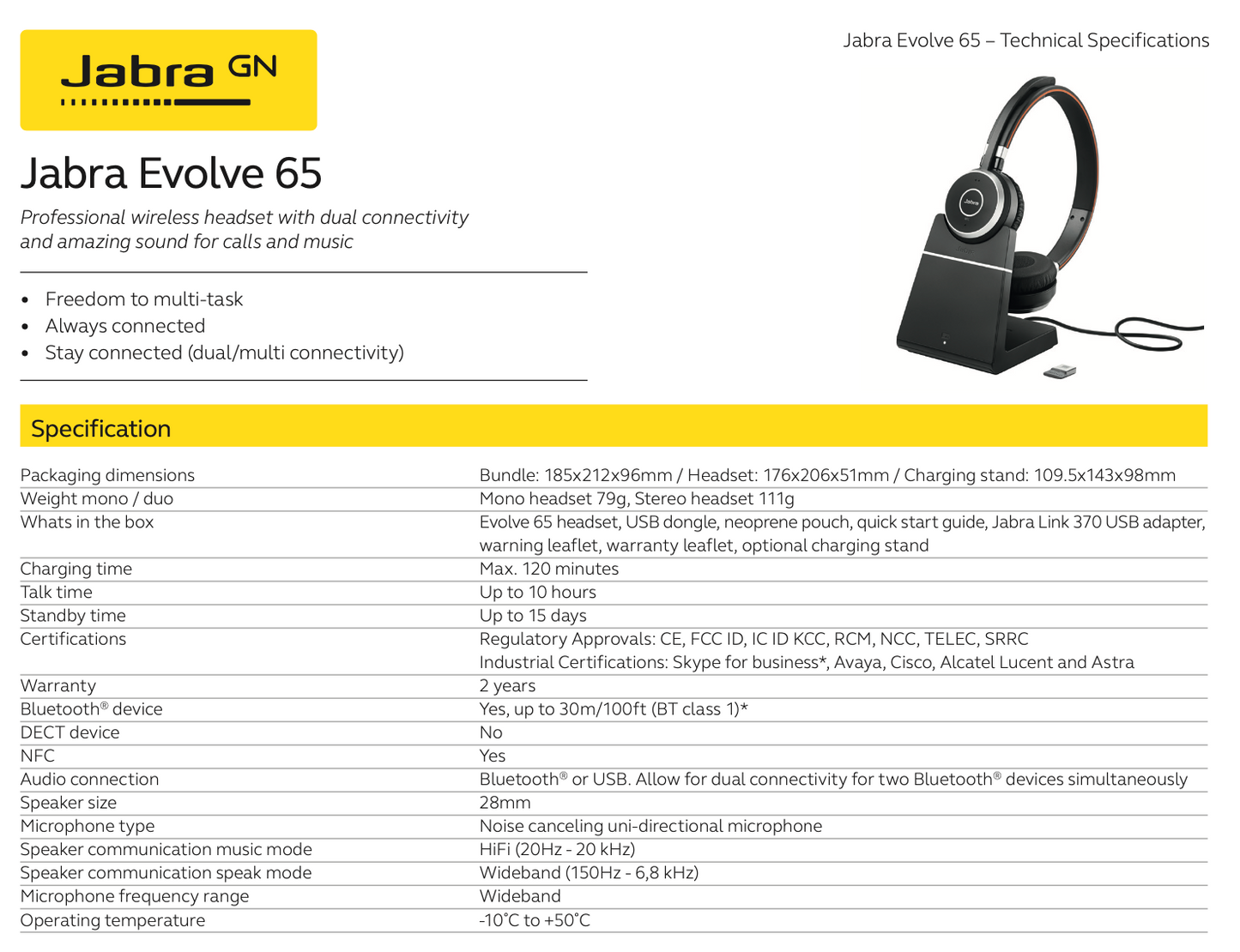Jabra Evolve 65 Wireless Stereo Headset with Stand | Unified Communications