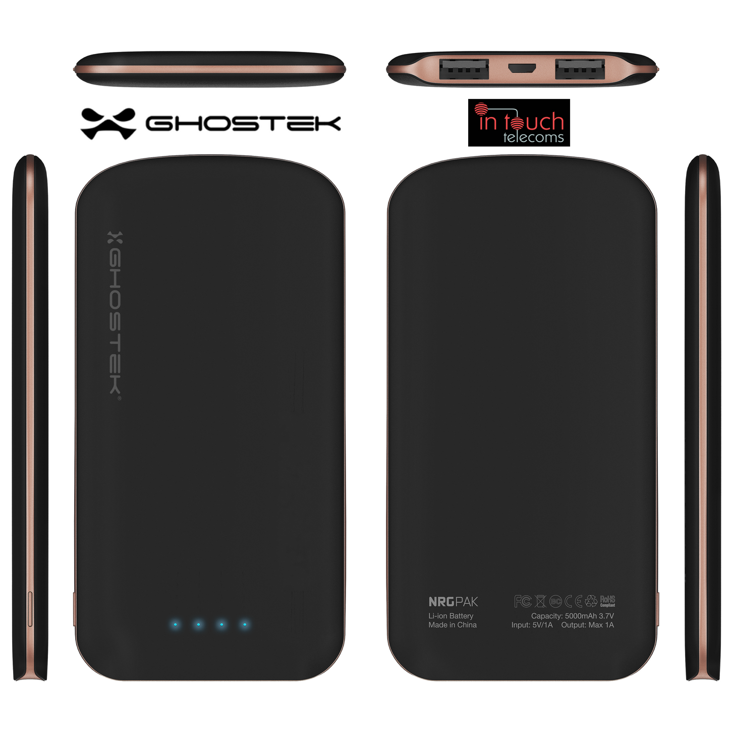 Ghostek NRGpak Fast Charge Power Bank - Rose Gold | Dual Output 5000mAh Capacity