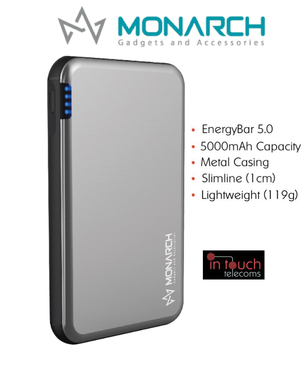 Monarch Gadgets Metal 5000mAh Rechargeable Power Bank | Fast Charge