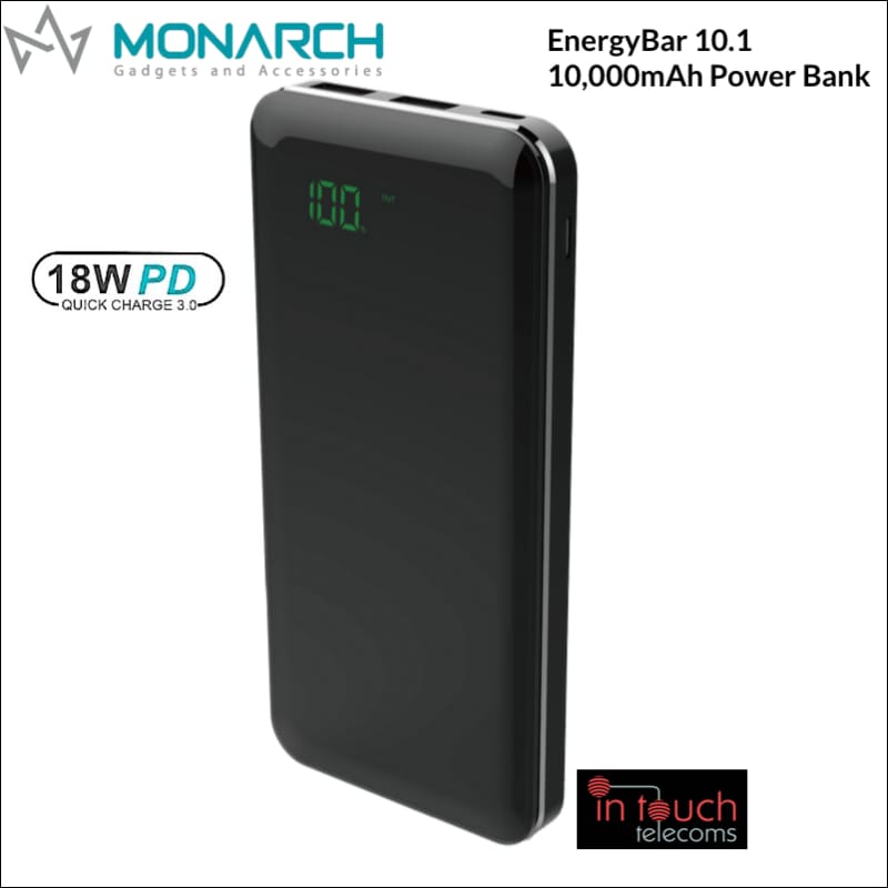 Monarch EnergyBar 10.1 Power Bank 10000mAh Capacity | 18W/3A Fast Charge
