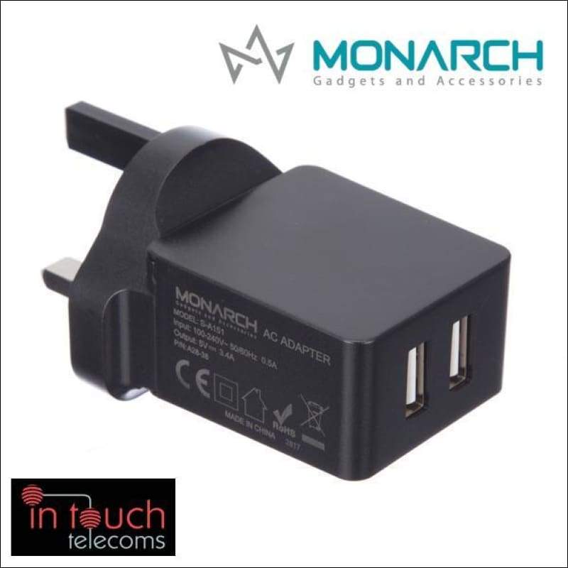 Monarch Gadgets Fast 5V 3.4A Dual USB Home Charger | iPhone and Samsung