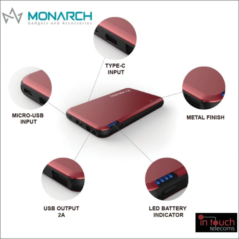 Monarch Gadgets Metal 5000mAh Rechargeable Power Bank | Fast Charge
