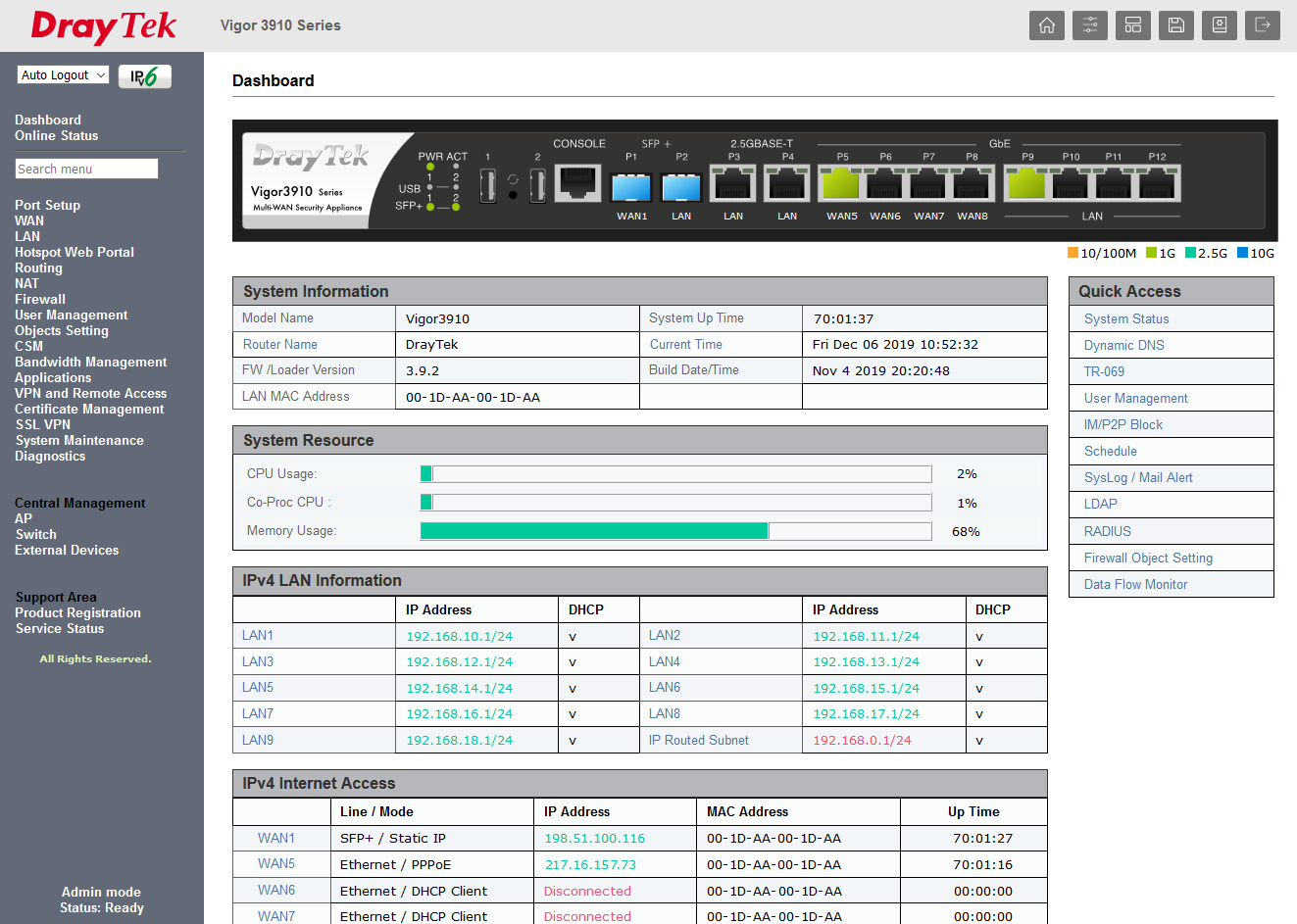 DrayTek Vigor 3910 Multi-WAN Internet Gateway Router | UK Version