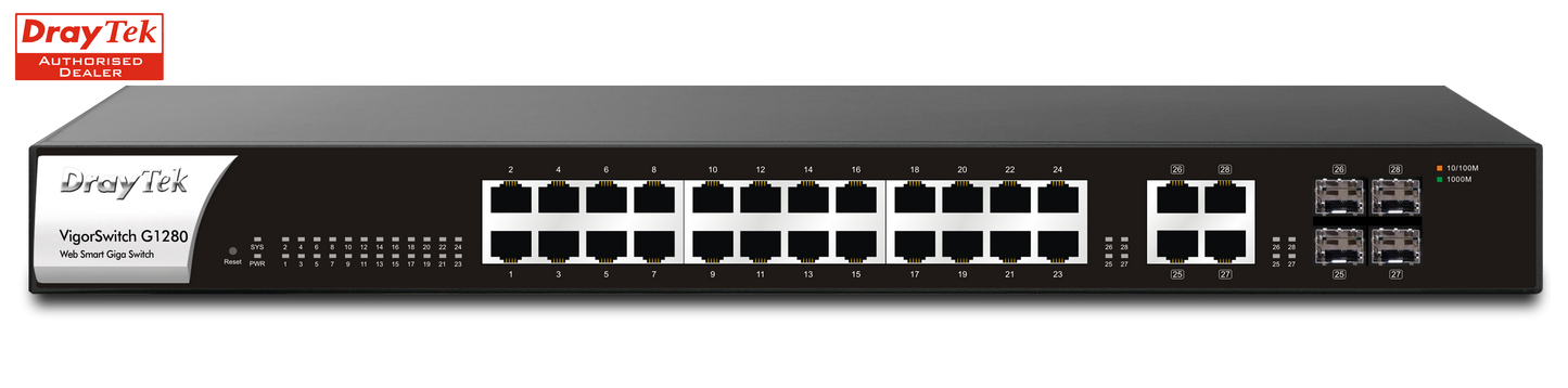 DrayTek VigorSwitch G1280 Smart Managed 24 Gigabit Ports & 4 SFP Ports