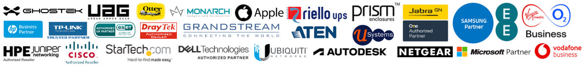 Brands available from In Touch Telecoms, including Apple, Samsung, Ghostek, OtterBox, Jabra, Dell, HP, EE, O2 and Vodafone.