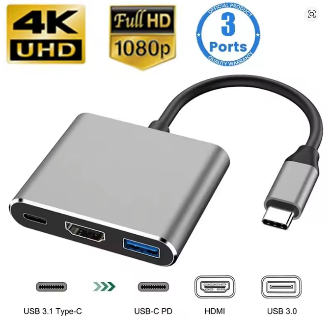 USB-C 3 Port Hub | HDMI 4K, USB 3.0, USB- PD