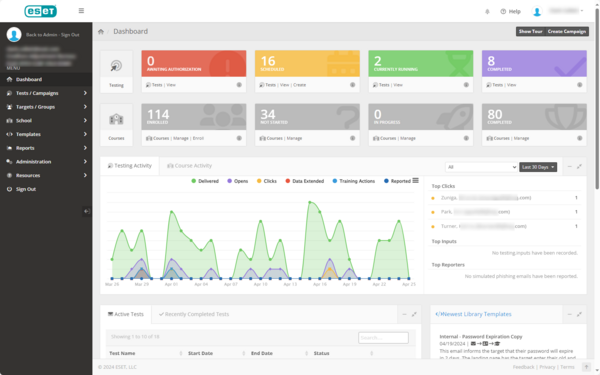 ESET Cybersecurity Awareness Training management dashboard