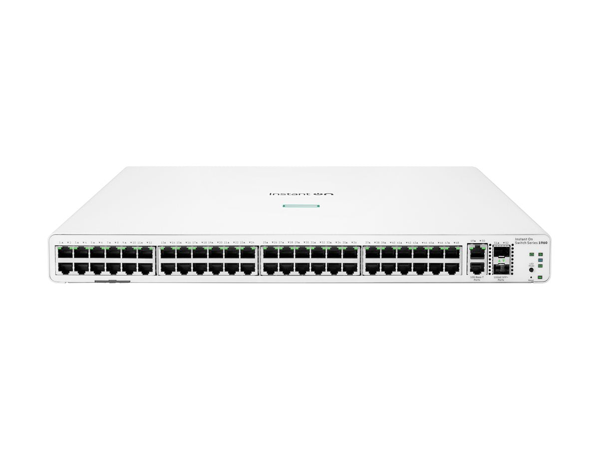 HPE Networking Instant On 1960 JL808A#ACC non-PoE switch, front view showing 48 Gigabit ports and four 10GbE uplinks