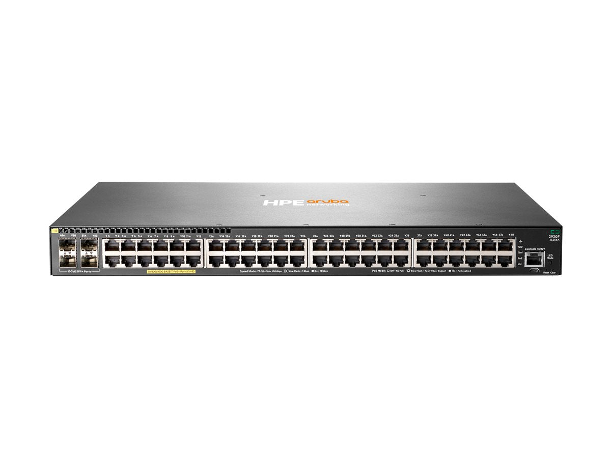 HPE Aruba Networking 2930F 48G PoE+ 4SFP+ Switch — front view