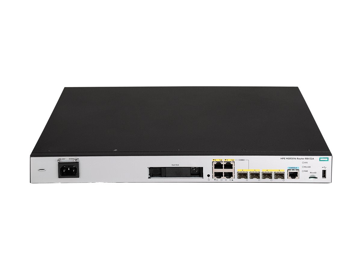 HPE MSR3016 AC rack-mountable router R8V32A#ACC, front view with Ethernet ports and expansion slots