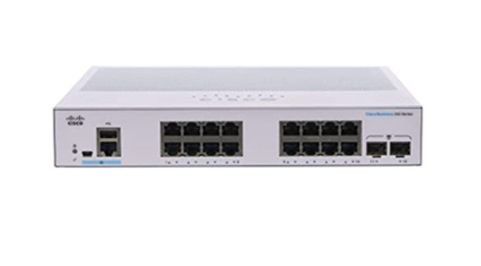 Cisco CBS350-16T-2G 16-Port Layer 3 Managed Rackmount Gigabit Switch w/ 2 x 1Gbps SFP Ports, 350 Series