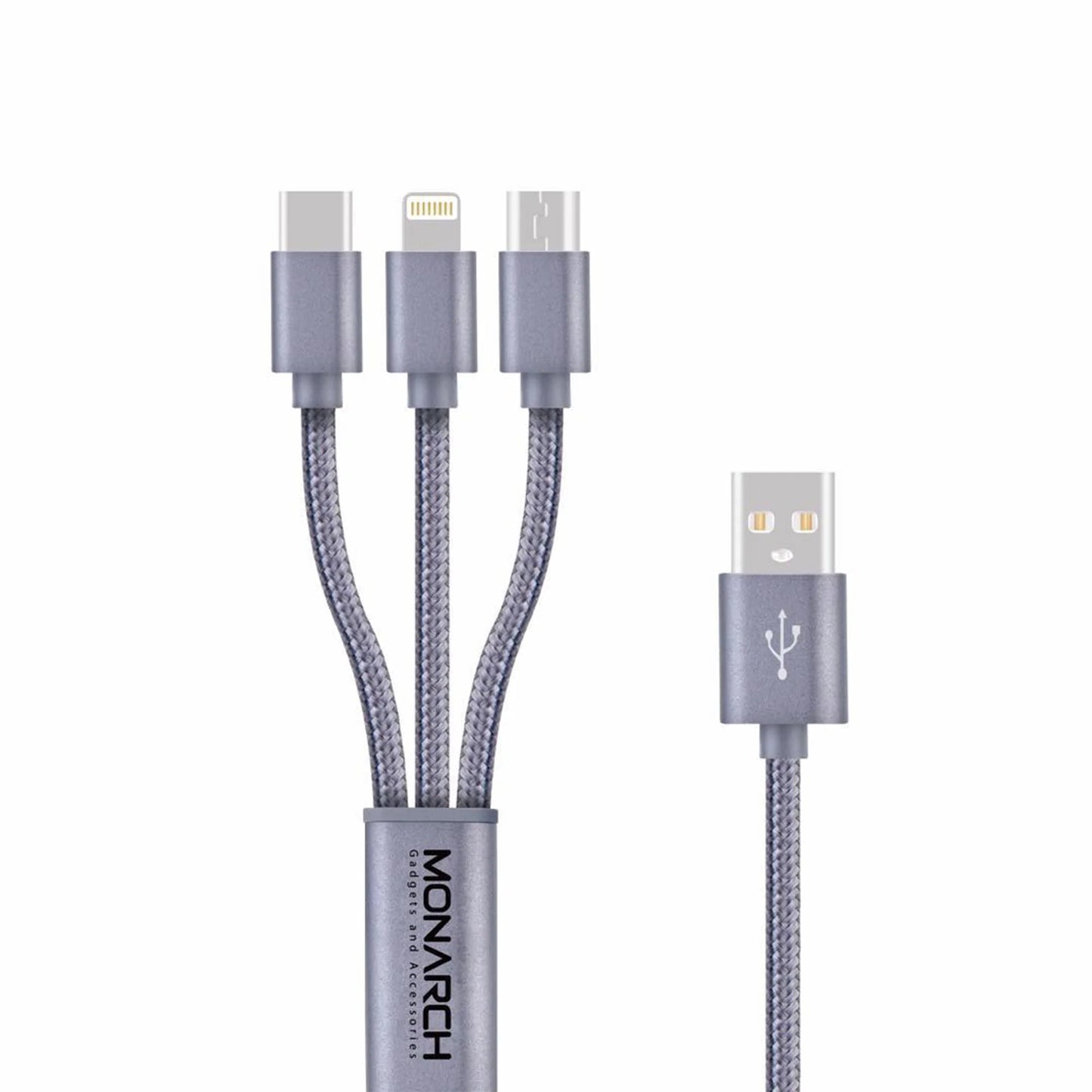Monarch Trio 3in1 USB Fast Charging Cable - Grey | 1.1 Metres