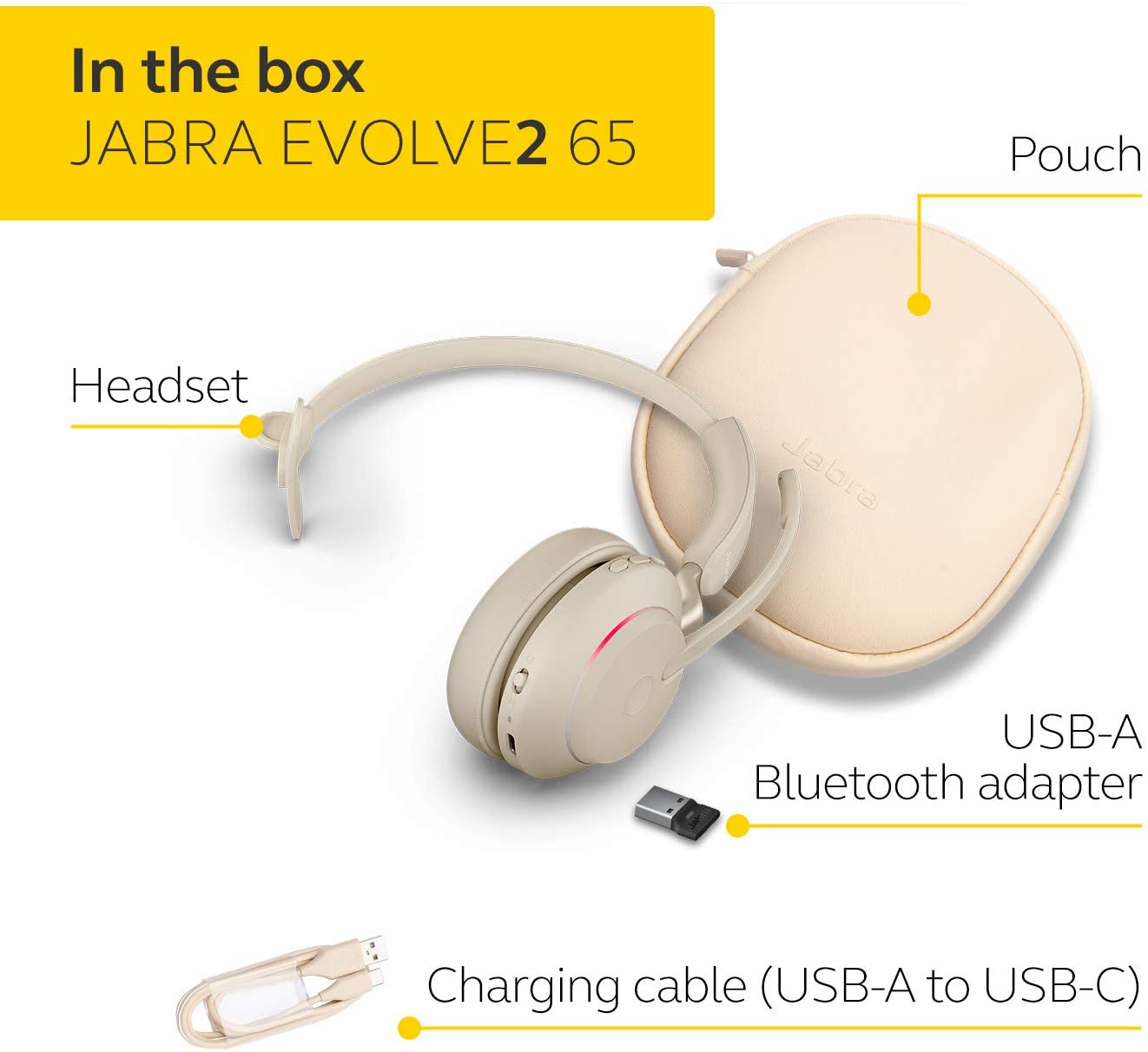 Jabra Evolve2 65 Wireless PC Headset USB-A Bluetooth | Microsoft