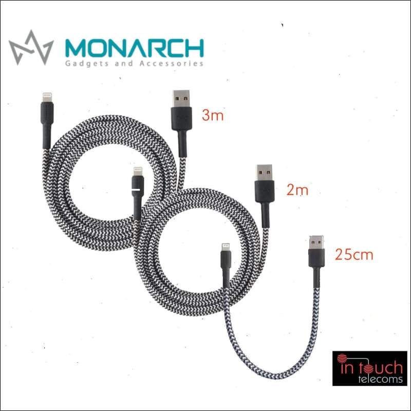 Monarch Braided Lightning Charging Cable for iPhone | 0.25, 2 & 3 Metres