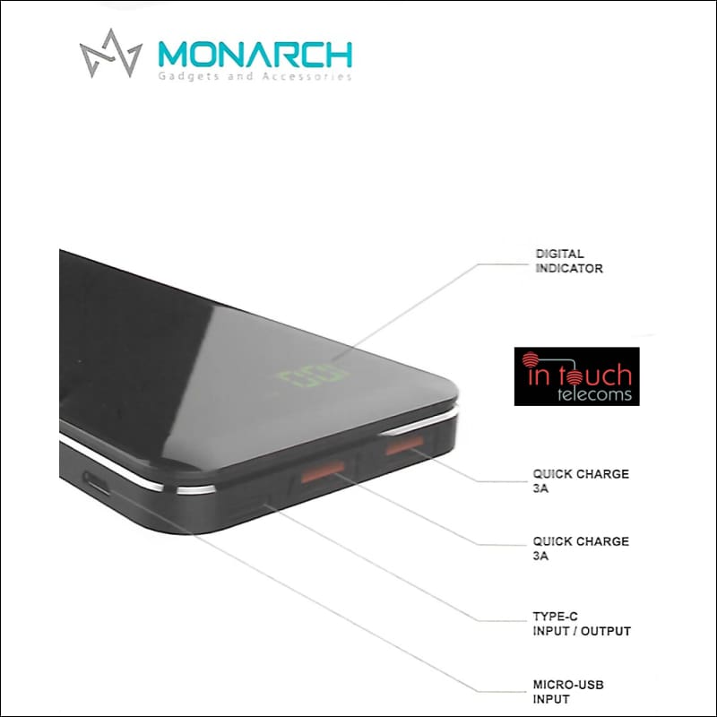 Monarch EnergyBar 10.1 Power Bank 10000mAh Capacity | 18W/3A Fast Charge