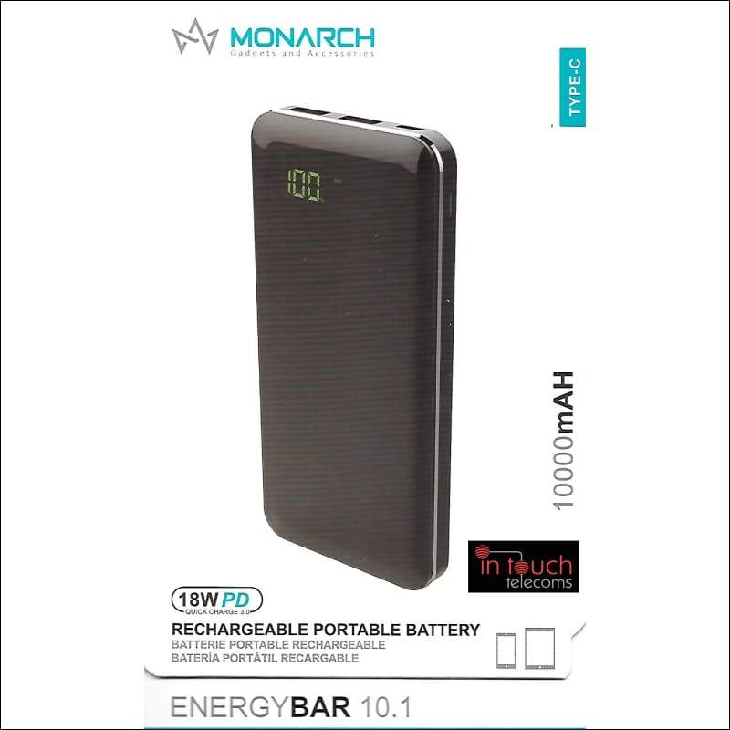 Monarch EnergyBar 10.1 Power Bank 10000mAh Capacity | 18W/3A Fast Charge
