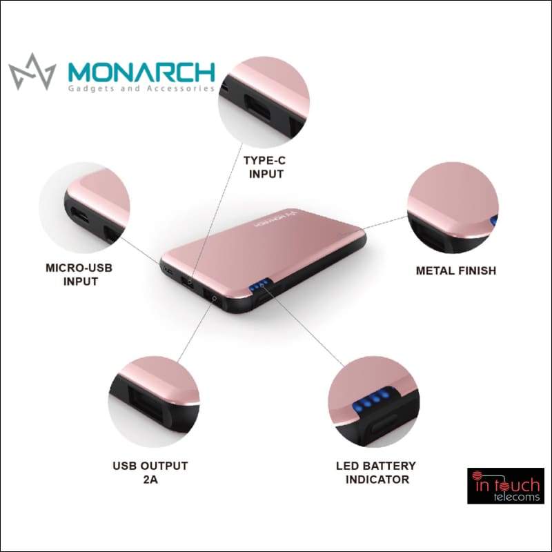 Monarch Gadgets Metal 5000mAh Rechargeable Power Bank | Fast Charge